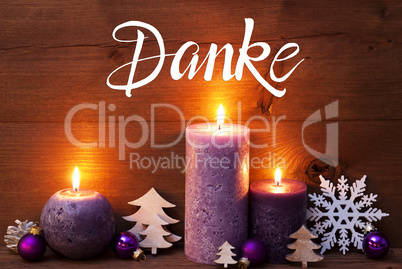 Purple Candle, Christmas Decoration, Danke Means Thank You