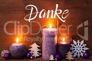 Purple Candle, Christmas Decoration, Danke Means Thank You