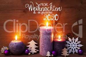 Purple Candle, Christmas Decoration, Glueckliches 2020 Means Happy 2020