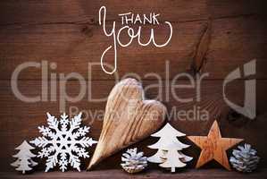 Wooden Christmas Decoration, Heart, Calligraphy Thank You