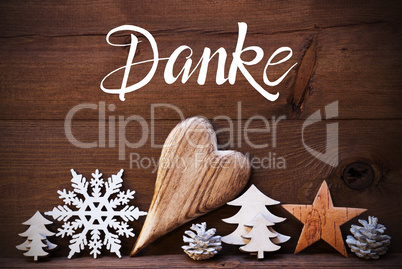 Wooden Christmas Decoration, Heart, Danke Means Thank You