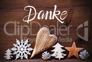 Wooden Christmas Decoration, Heart, Danke Means Thank You