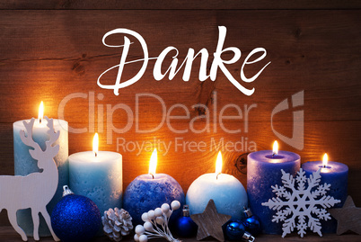 Turquoise Candle, Christmas Decoration, Danke Means Thank You