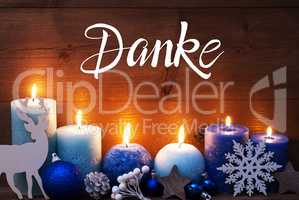 Turquoise Candle, Christmas Decoration, Danke Means Thank You