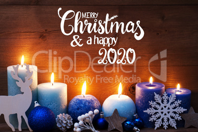 Turquoise Candle, Christmas Decoration, Merry Christmas And Happy 2020