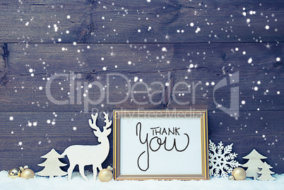 Vintage Frame, Golden Ball, Tree, Snow, Deer, Thank You