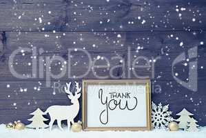 Vintage Frame, Golden Ball, Tree, Snow, Deer, Thank You