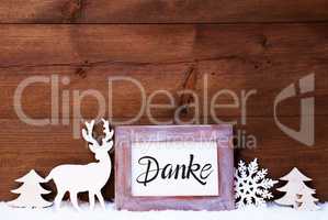 Vintage Frame, Deer, Tree, Snow, Danke Means Thank You