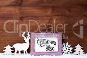 Vintage Frame, Deer, Tree, Snow, Merry Christmas And A Happy 2020