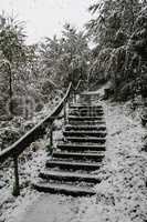 Staircase covered with white snow in the middle