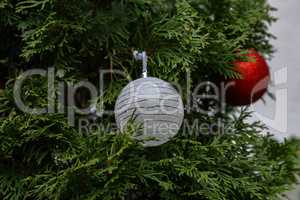 Beautiful bright balls hang on the Christmas tree