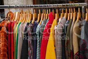 Various autumn and winter clothing is for sale