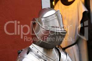 Knight in shining armor. Detail metal helmets.