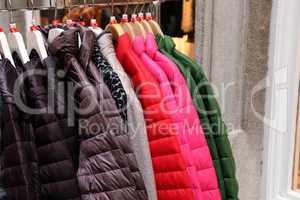 Various autumn and winter clothing is for sale