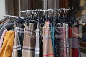 Various autumn and winter clothing is for sale