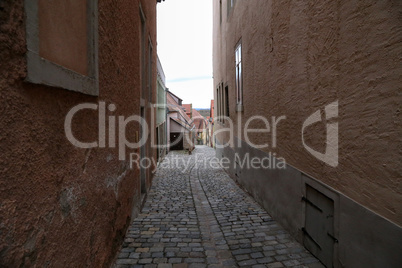 Narrow streets in the old town of Rothenburg ob der Tauber