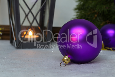 Christmas still life with beautiful purple balls