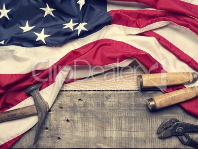 Flag of the USA on wood