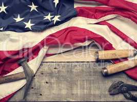 Flag of the USA on wood