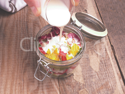 Tasty vegetarian salad in a jar