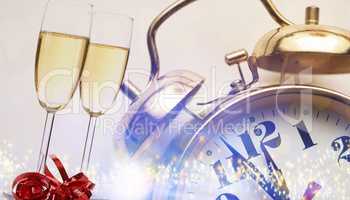 New Years concept with two glasses of sparkling wine