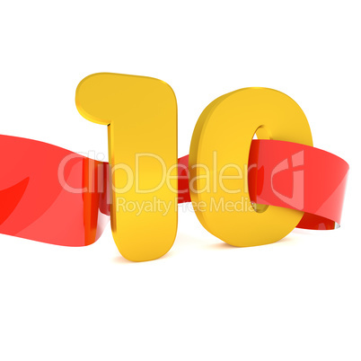 Golden 10 with a red ribbon