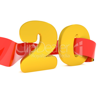 Golden 20 with a red ribbon