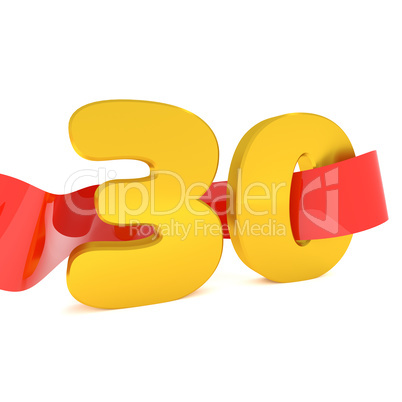 Golden 30 with a red ribbon