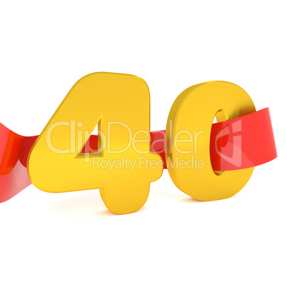Golden 40 with a red ribbon