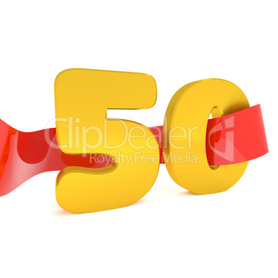 Golden 50 with a red ribbon
