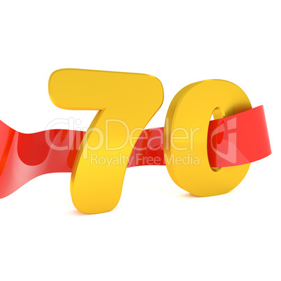 Golden 70 with a red ribbon