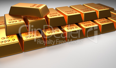 Stacked gold bars on a bright background