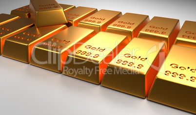 Stacked gold bars on a bright background