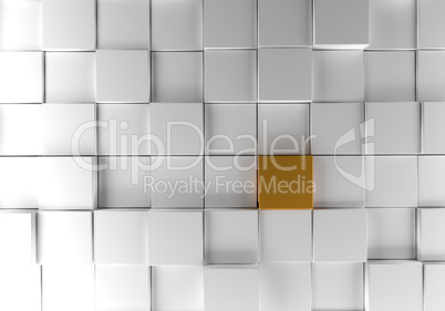 White cubes with a golden one background