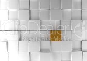 White cubes with a golden one background