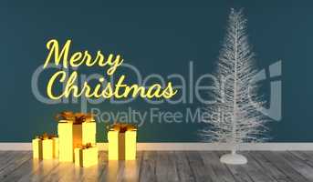 Merry Christmas with glowing gift boxes