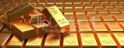 Stacked gold bars, financial concept, panoramic view