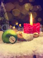 Romantic Christmas background with blurred lights