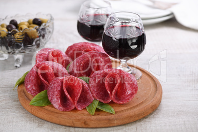 light meal snack from salami