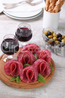 light meal snack from salami