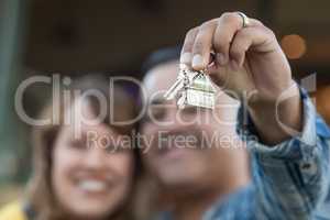 Mixed Race Couple Holding New House Keys
