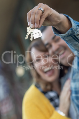 Mixed Race Couple Holding New House Keys