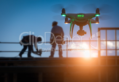 Silhouette of Unmanned Aircraft System Drone (UAV) Quadcopter Dr