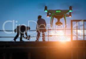 Silhouette of Unmanned Aircraft System Drone (UAV) Quadcopter Dr