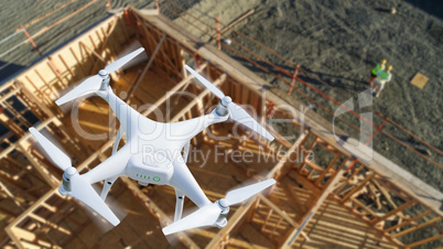 Unmanned Aircraft System Quadcopter Drone In The Air Over Constr