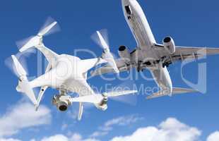 Unmanned Aircraft System Quadcopter Drone In The Air Too Close T