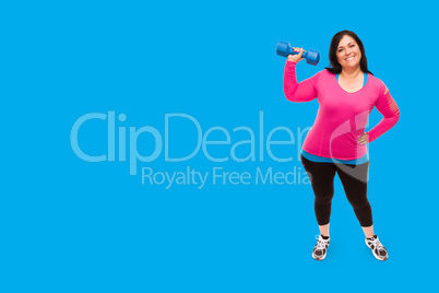 Middle Aged Hispanic Woman In Workout Clothes Holding Dumbbell A