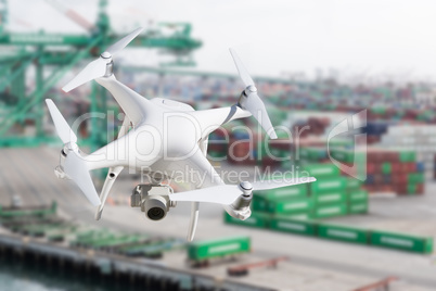 Unmanned Aircraft System Quadcopter Drone In The Air Near Large