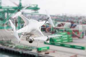 Unmanned Aircraft System Quadcopter Drone In The Air Near Large