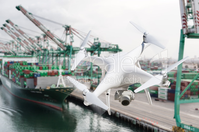 Unmanned Aircraft System Quadcopter Drone In The Air Near Large